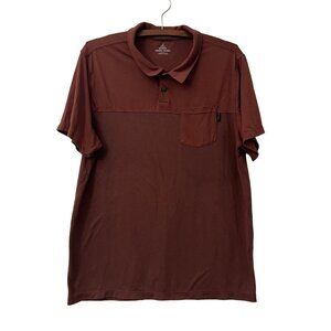 Prana Maroon Striped Performance Outdoor Short Sleeve Polo Shirt Mens Size Large